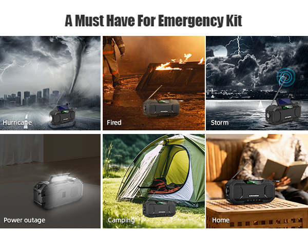 weather radio battery powered crank radio solar charging with flashlight and power bank