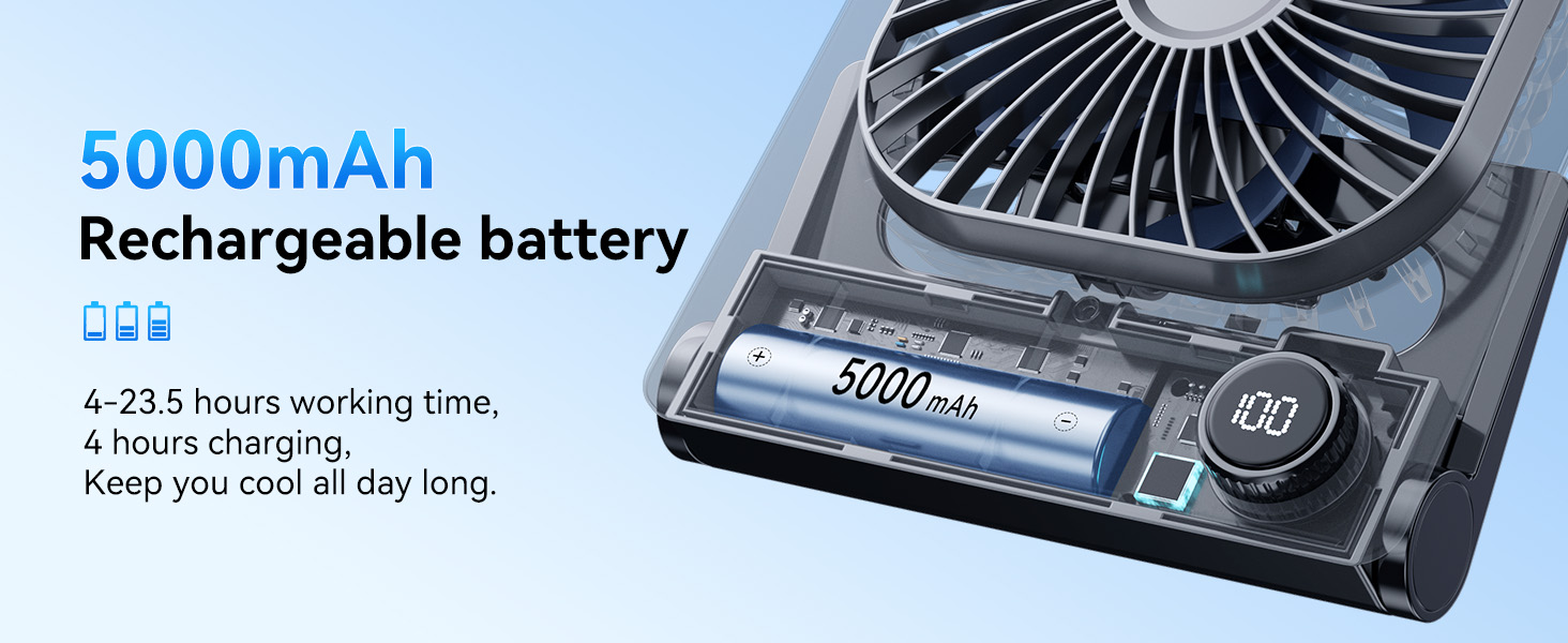 5000mAhRechargeable battery fan portable desk fan