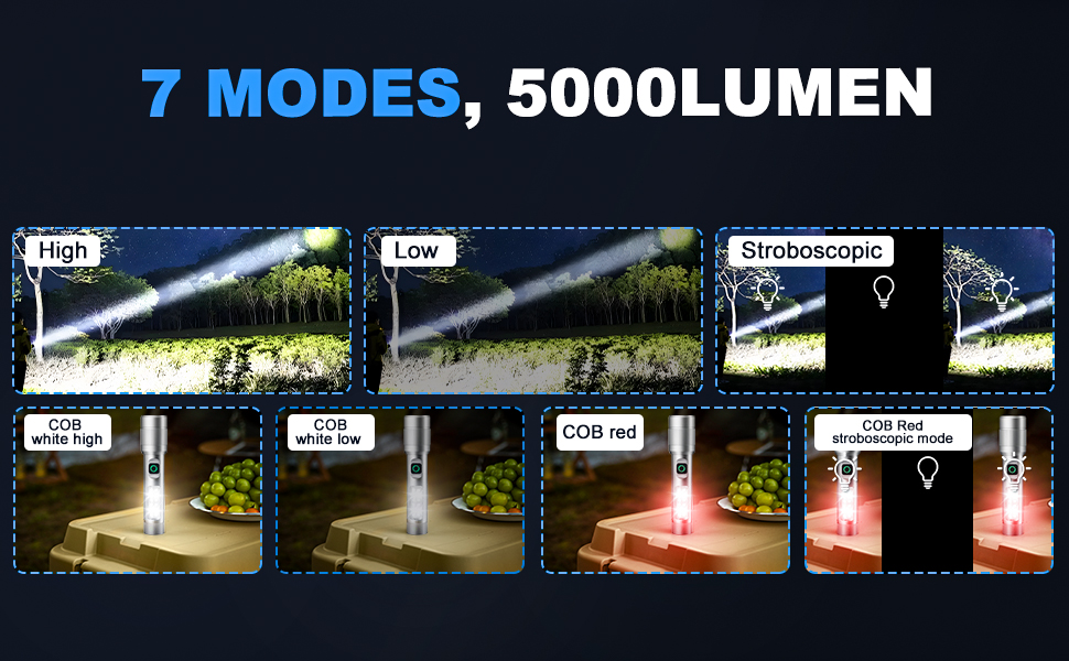 7 MODES, 5000 LUMEN; tactical flashlights high lumens