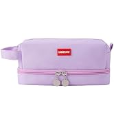 Unineovo Aesthetic Large Capacity Pencil Case, Blue Canvas Pencil Organizer with Double-Layer Des...
