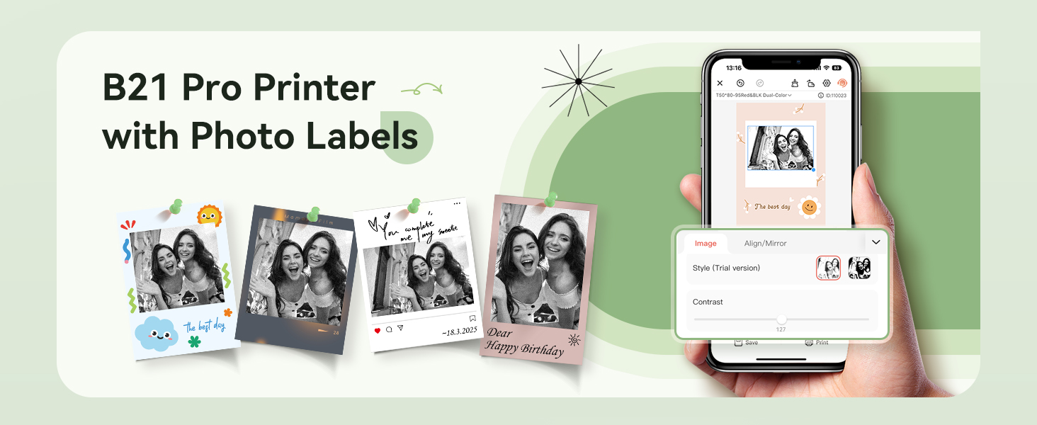 b21 pro label printer can support photo printing, but this is a special label paper