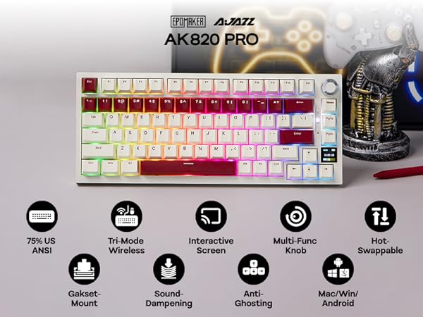 AK820 PRO Wireless Mechanical Gaming Keyboard with Screen