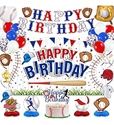Roetyce Baseball Birthday Party Decorations, Baseball Themed Happy Birthday Banner Balloons Hangi...