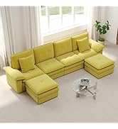 kinbor U Shaped Sectional Couch - 6 Seat Modular Comfy Couches with High Density Memory Foam for ...
