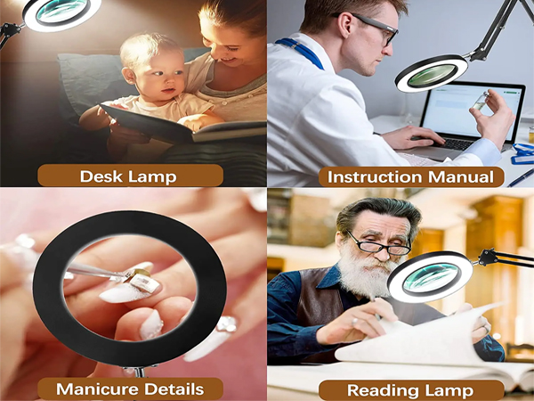 Magnifying Glass with Light,Magnifier with Stand Clamp,LED Desk Lamp