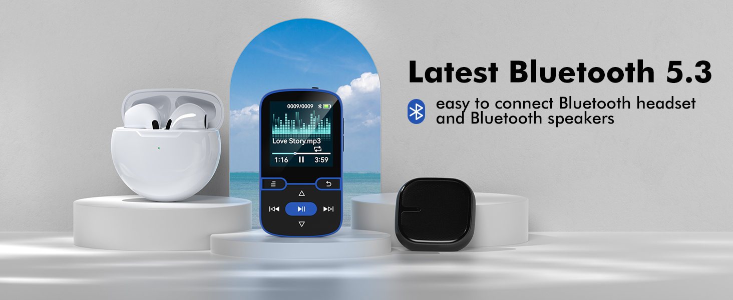 64GB Clip MP3 Player with Bluetooth 5.3,for Sports Running, FM Radio, Pedometer