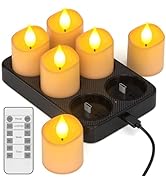 Yme Rechargeable Tea Lights Candles with Charger Storage Base, 6 Pack Battery Operated LED Flamel...