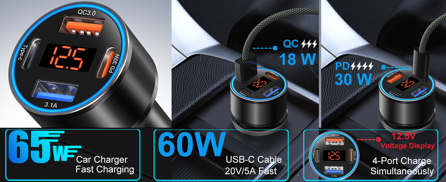 super fast type c car charger for samsung android phone