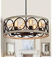 MEIXISUE Modern Farmhouse Drum Chandelier Black and White Birch Finish 6-Lights Round Metal Rusti...