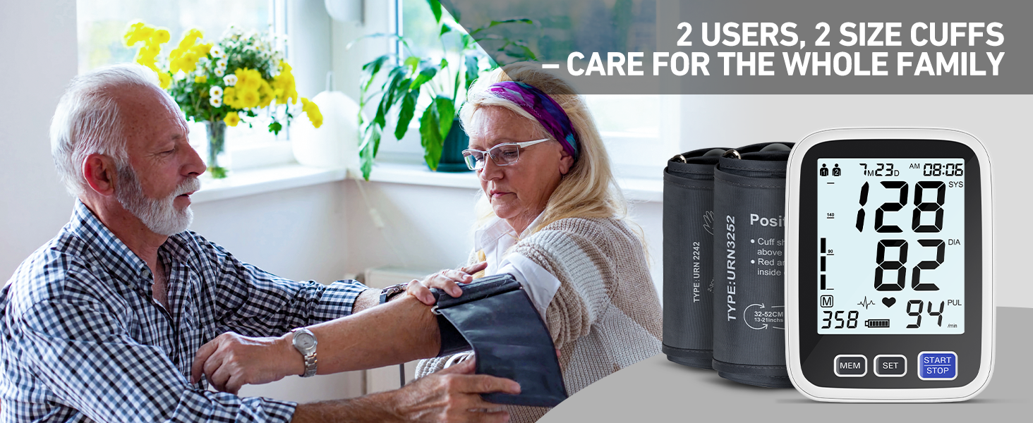 AQESO Blood Pressure Monitor, 2 Users 2 Size Cuffs