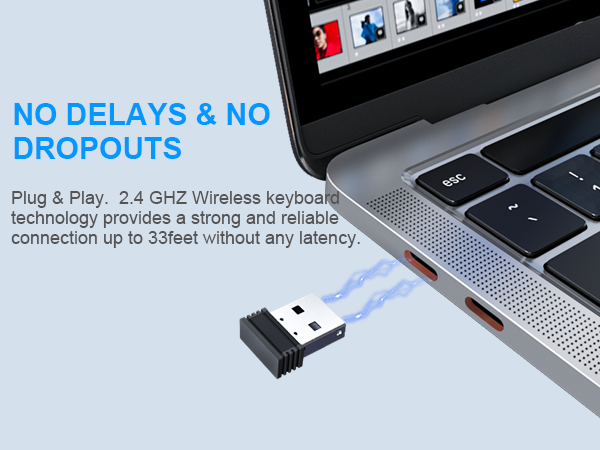 Wireless Keyboard, 2.4G Full-Sized Ergonomic Wireless Computer Keyboard with Wrist Rest