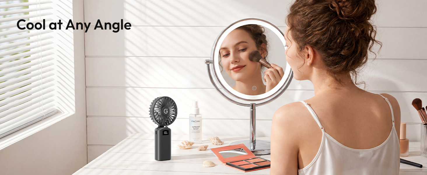Portable foldable desk fan for makeup skincare beauty routine indoor cooling and daily home comfort