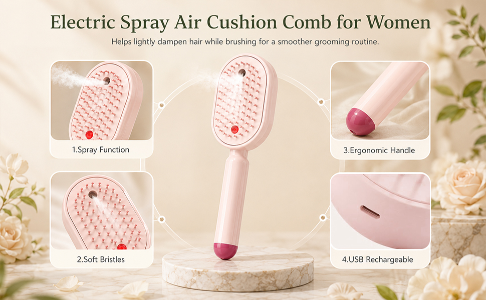 Electric Steam Brush for Hair, Electric Spray Air Cushion Comb for Women