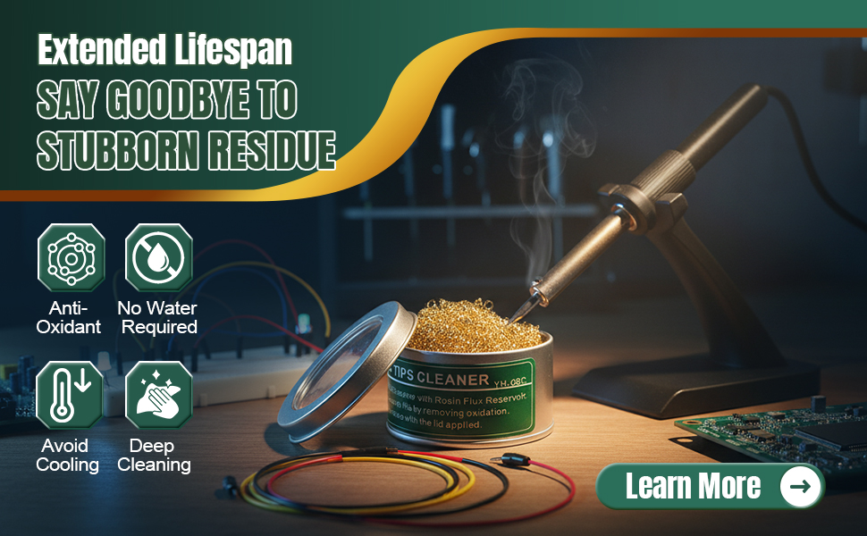 showcasing solder cleaner and solder tip cleaner action.