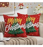 THISFIND Christmas Throw Pillow Covers 18x18 Inch Set of 2 – Cute Linen Cushion Covers for Sofa C...