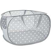 Sturdy Collapsible Laundry Baskets with Side Pockets, Mesh Pop Up Laundry Hamper, Foldable Clothe...