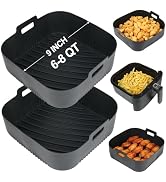 BYKITCHEN 9 Inch Square Silicone Air Fryer Liners for 6 to 8QT, Set of 2, Reusable Silicone Airfr...