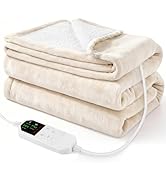 Electric Heated Throw Blanket 50" x 60", Soft Plush Flannel &amp; Sherpa Electric Blanket with 8 Heat...