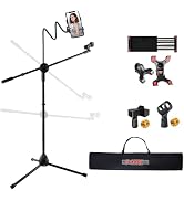 5Core Microphone Stand with Tablet Holder Foldable Adjustable 44–67 Inch Floor Boom Mic Arm w Pho...