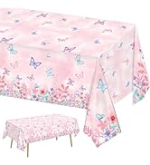 LINHAXM 3 Pack Butterfly Tablecloth Disposable Plastic Table Covers for Girls Kids Birthday Party...