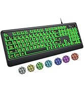 KOPJIPPOM Large Print Keyboard - 7 Interchangeable Backlight Colors, Light Up USB Wired Computer ...