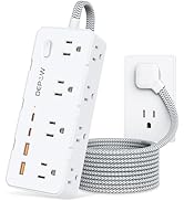DEPOW Power Strip Surge Protector with 5FT Braided Flat Extension Cord, Wall Mount Charging Stati...