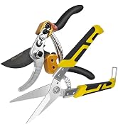 TUOLEWE Professional 2-Pack Pruning Shears and Tin Snips Heavy Duty Garden Clippers with Japanese...