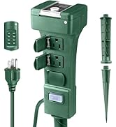 Outdoor Power Stake Timer, 24 Hour Light Timers with Remote Control, 6 Outlet Countdown Yard Stak...