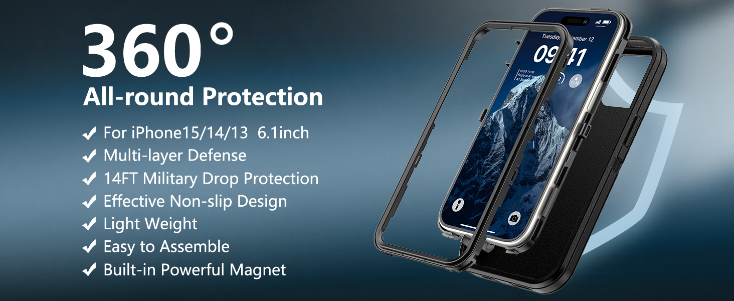 Multi Layer Heavy Duty Phone Case for iPhone 15/14/13 black