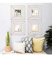 4 Set Square Gold Mirrors for Wall Metal Mirrors for Home Décor Decorative Mirrors Hanging Horizo...