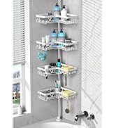 DAOYA Shower Caddy Tension Pole Corner - Stainless Steel Bathroom Organizer White Tension Rod Sho...