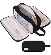 SKYDUE Large Capacity Pencil Case with Handle, 3 Compartment Canvas Pencil Pouch, Cute Soft Color...