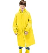 Portable Kids Rain Poncho, Reusable Raincoat with Hoods and Sleeves, Durable, Lightweight for Out...