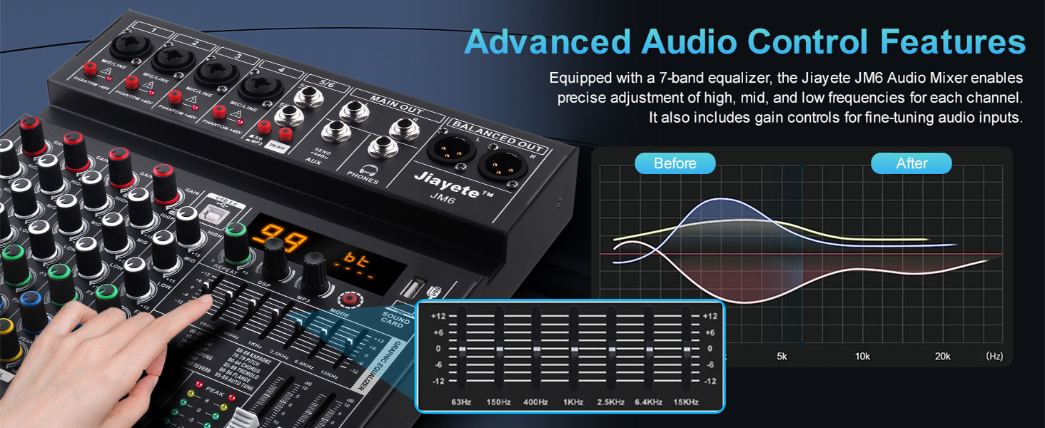 6 channels audio mixer