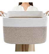 HZFTJOY Magazine &amp; Newspaper Baskets,65L Large Woven Rope Blanket Basket,21"x16"x12"Storage Bin w...