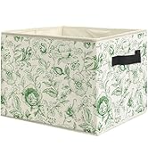 WARDOS Vintage Green Floral Storage Bin Box with Handles, Rustic Aesthetic Flower Botanical Folda...
