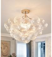 MEIXISUE Modern Glass Ceiling Light,5 Light Nordic Bubble Ball Swirled Glass Globe Chandeliers Go...