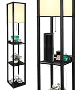 3-in-1 Shelf Floor Lamp with 2 USB Ports and 1 Power Outlet, 3-Tiered LED Shelf Floor Lamp, Shelf...