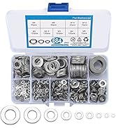wugongshan 684 Pcs Stainless Steel Flat Washers Set, 9 Sizes Washers for Screws, Metal Fender Was...
