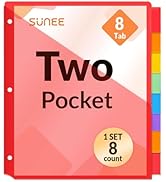 SUNEE 8 Tab Dividers with Pockets, Plastic Dividers for 3 Ring Binder, Subject Dividers with 2 Po...