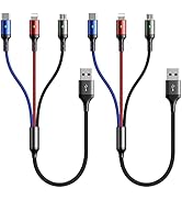 Short Multi Charger Cable [2Pack 35CM] 3 in 1 Charging Cable Multiple USB Cable Nylon Braided Cha...