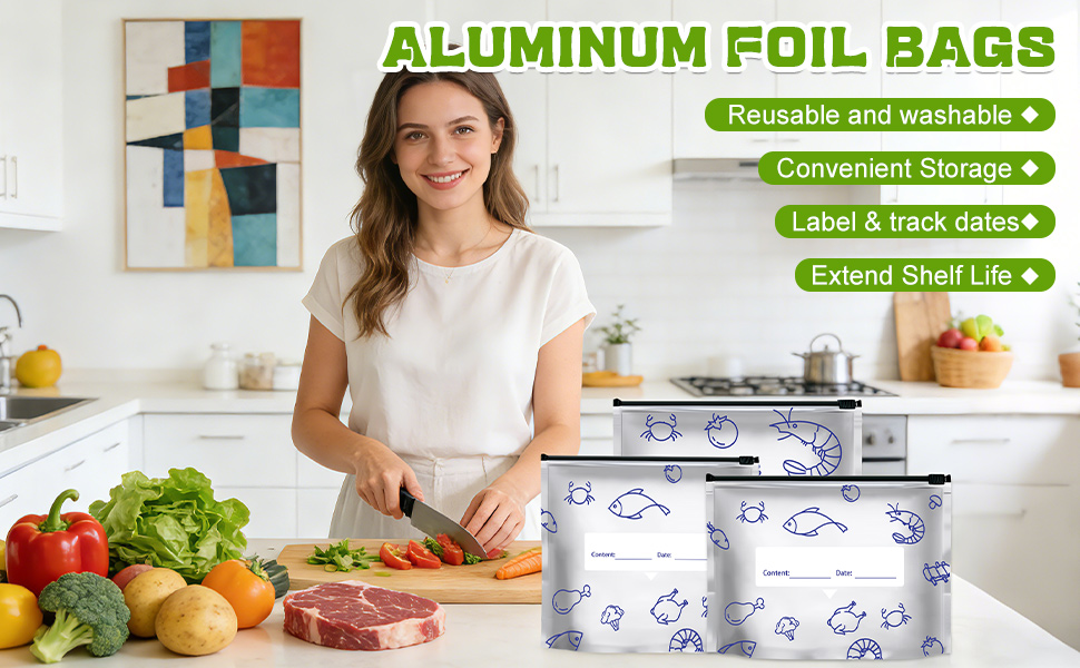 30Pcs Reusable Aluminum Foil Sealable Storage Bags