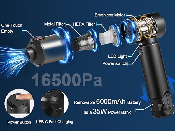 Vacuum Cleaner for Car 78000RPM Handheld Car Vacuum Cordless High Power 4-in-1 Air Blower Pump