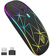 GGH LED Wireless Mouse for Laptop,Slim Bluetooth Mouse with USB Receiver and Type C Adapter,3 Adj...