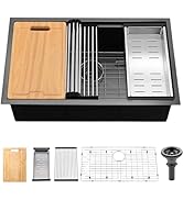 SHACO 33 Inch Black Stainless Steel Undermount Kitchen Sink, 33x19 Gunmetal Black Workstation Sin...