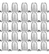 KUUQA 25Pcs White Drawstring Backpack Bulk Drawstring Bags String Backpack Sport Bag Cinch Bag Gy...