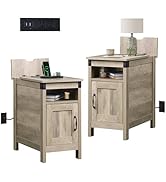 WLIVE Farmhouse End Table Set of 2 with Charging Station, Narrow Side Tables Living Room, Bedroom...