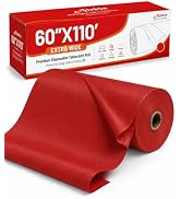 Airbin Plastic Table Cloth, Extra Wide 60 in X 110 Ft Red Plastic Tablecloth Roll with Any Cut Sl...