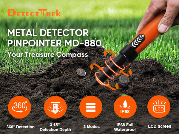DetectTrek METAL DETECTOR PINPOINTER MD-880 360° Detection