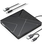 FEMORO External CD/DVD Drive for Laptop, [Updated with Power Cord] USB 3.0/USBC CD Burner DVD Pla...